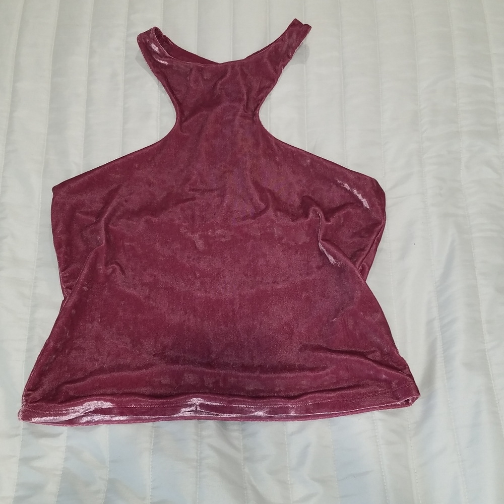 Pink Velour Haulter Crop Top